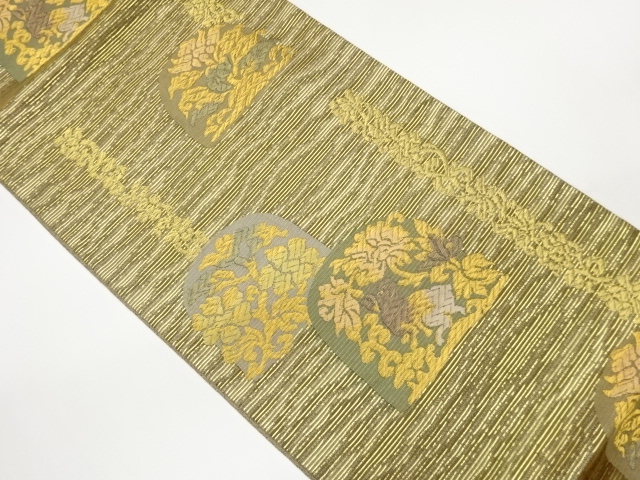 JAPANESE FUKURO OBI / PULP CLOTH / KIN-TOSHI / WOVEN FLOWER ARABESQUE